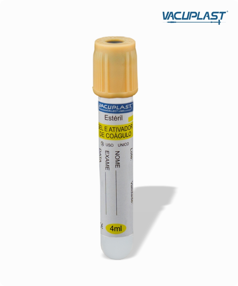 Tubo para coleta de sangue a vácuo VIDRO  com gel e ativador de coágulo 4mL